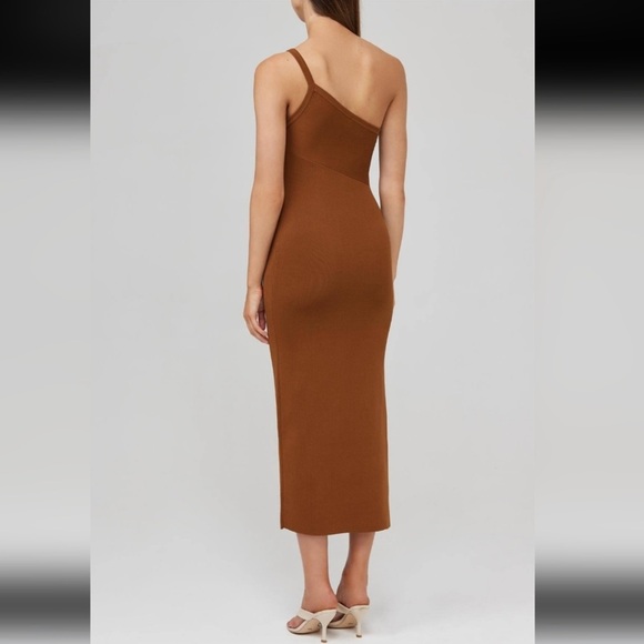 House of Harlow 1960 Ribbed One Shoulder Midi Dress Size Medium NWTS Brown - Picture 3 of 5